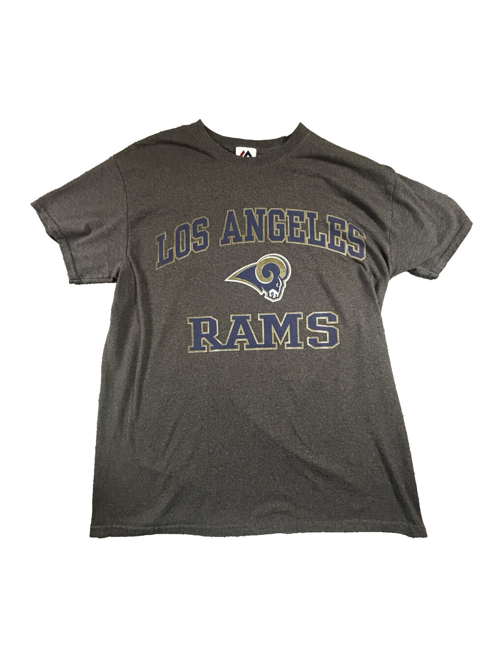 Majestic Los Angeles Rams NFL Football Gray Short Sleeve T-Shirt Medium Mens